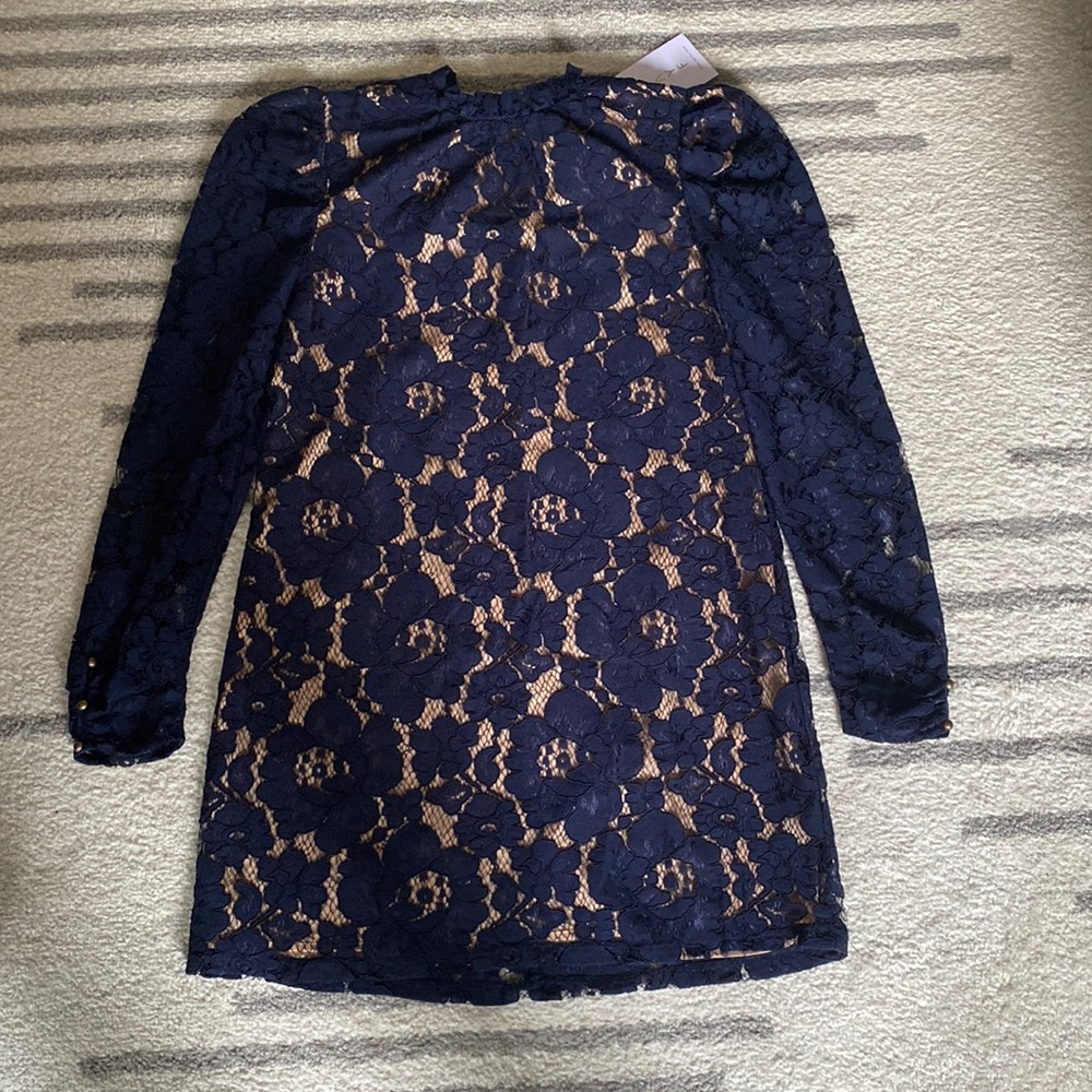 NWT WAYF Navy/Tan Long Sleeve Lace Dress